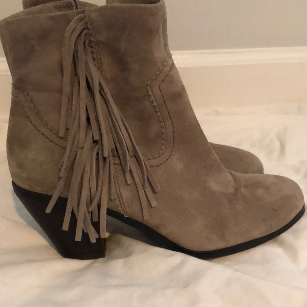 Sam Edelman Gray fringe heel booties